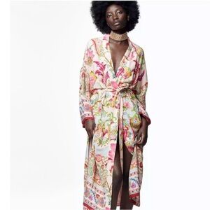 NWT Zara Floral Kimono Belted Long Robe Women Limited Edition